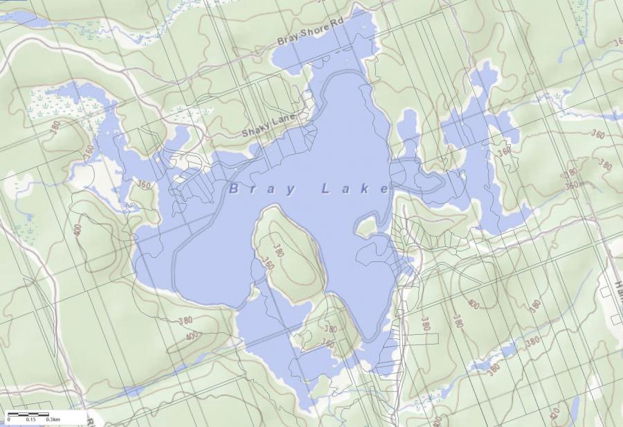 Topographical Map of Bray Lake in Municipality of Machar and the District of Parry Sound